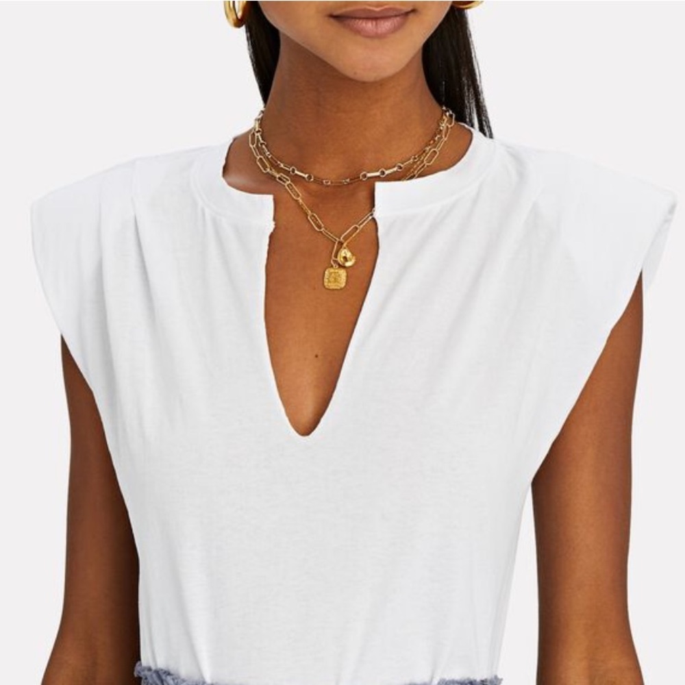 FRAME Padded Shoulder V-Neck T-Shirt - Picture 2 of 7